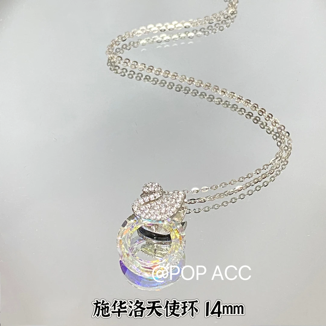 链子925银 【天使环】原创奥地利进口天鹅14mm圆环纯银项链