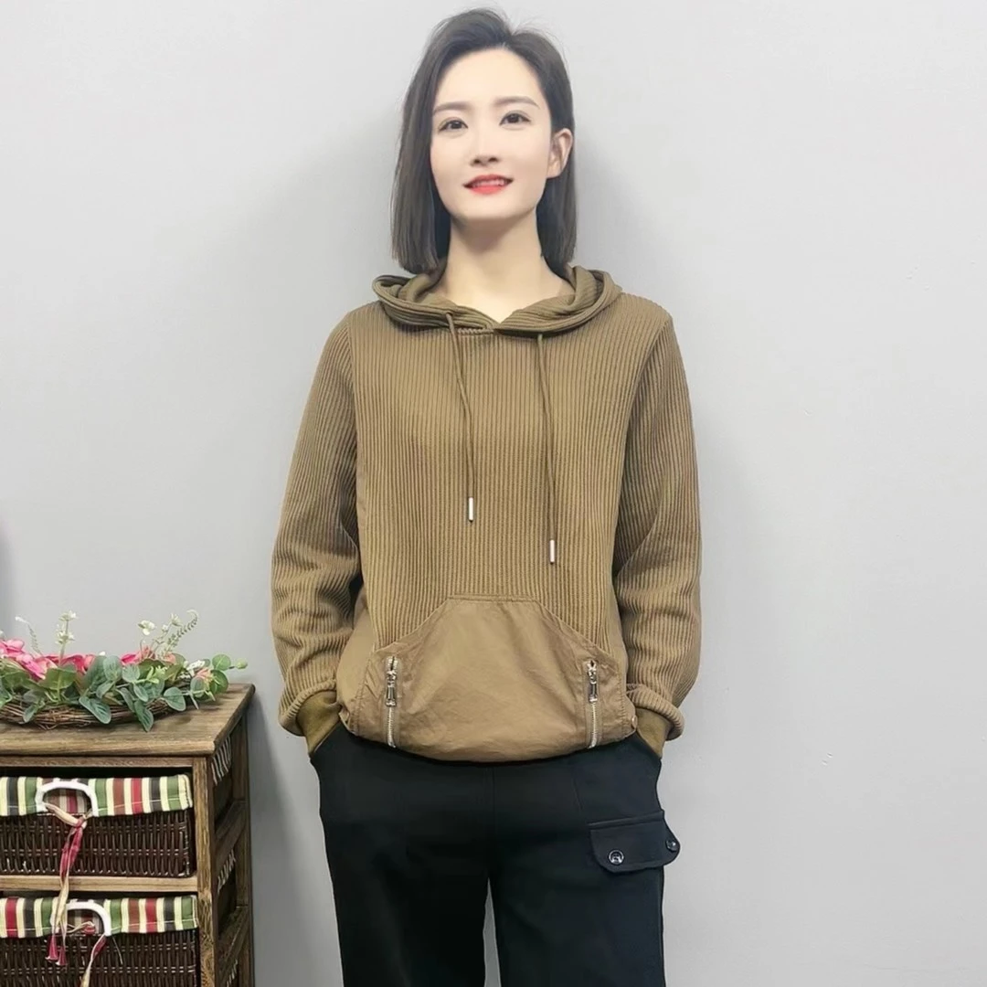 22689春季新款女装时尚休闲欧版减龄拼接显瘦连帽百搭宽松卫衣