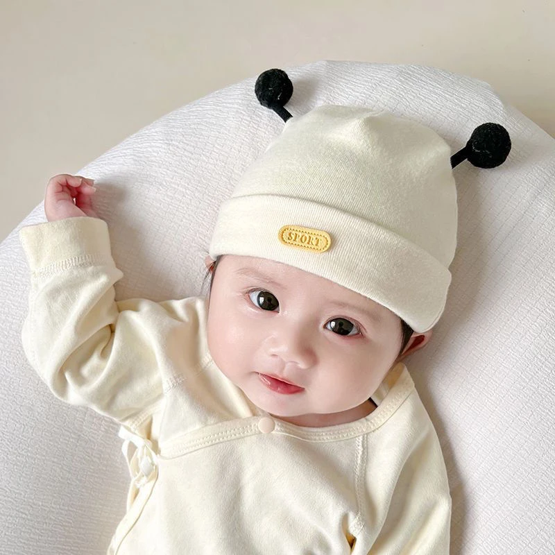 0-6个月宝宝套头帽婴儿帽子棉新生儿宝宝初生胎帽可爱萌蜜蜂儿童