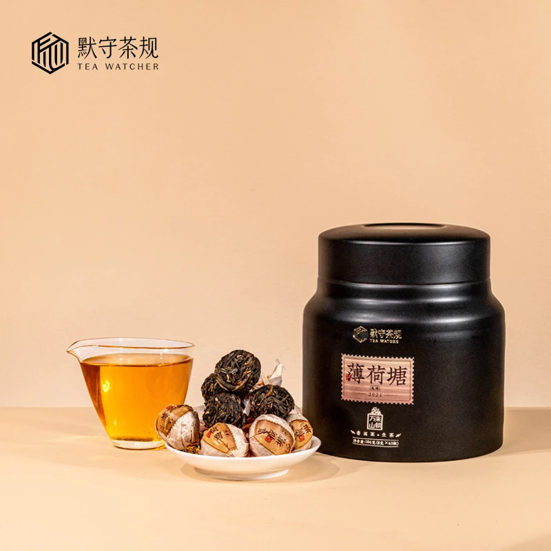 2021年薄荷塘8g龙珠普洱茶黑色圆罐504g-默守茶规