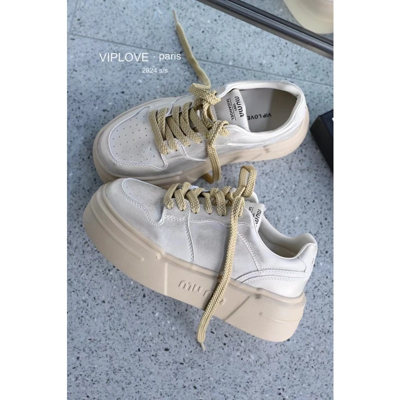 增高小白鞋女2024时尚百搭圆头系带休闲鞋爆款运动厚底板鞋