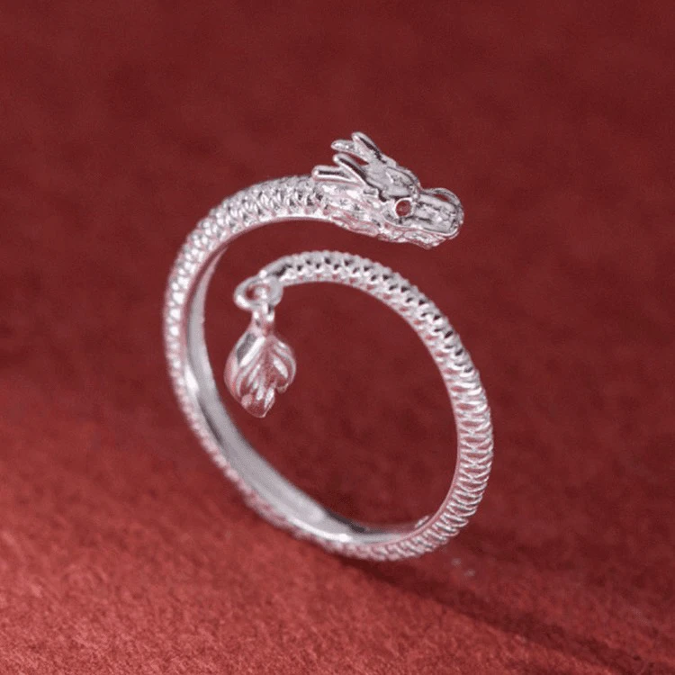 足银戒指 足银990神龙摆尾戒指活口可调节灵动款