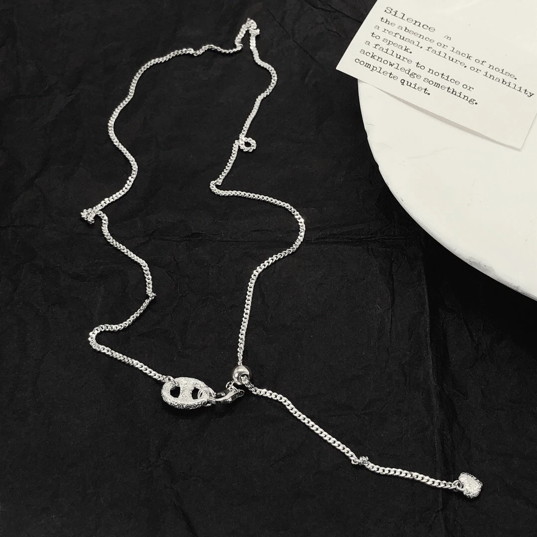 坠链均925银 韩风抽拉猪鼻子长款锁骨链轻奢气质