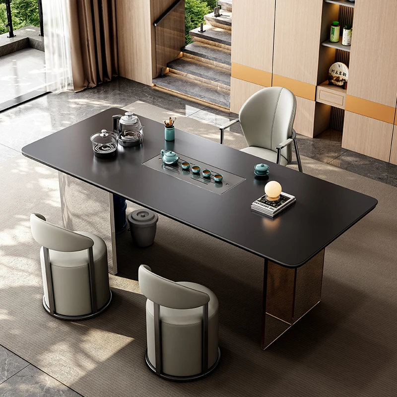 岩板椅一整套组合全套茶台烧水壶一体轻奢办公室家用阳台家用茶几