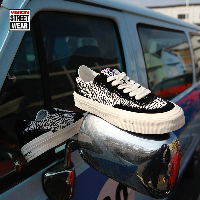 VISION FLAT TOP复古满印低帮反毛皮帆布鞋男女街头运动滑板情侣