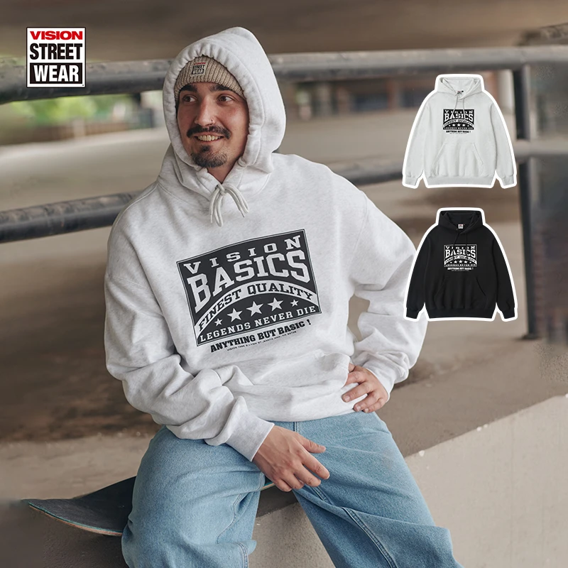 VISION 历史复刻图案VISION BASICS宽松连帽卫衣美式休闲套头长袖