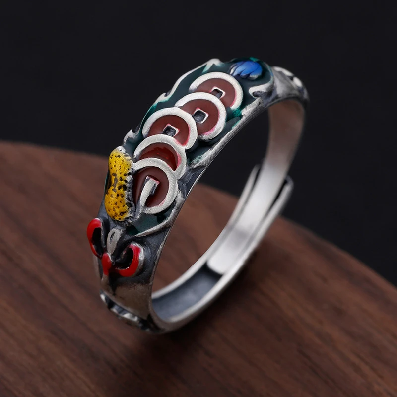 足银戒指 手工银戒复古指环五帝钱戒指民族风情侣可调节古风个性