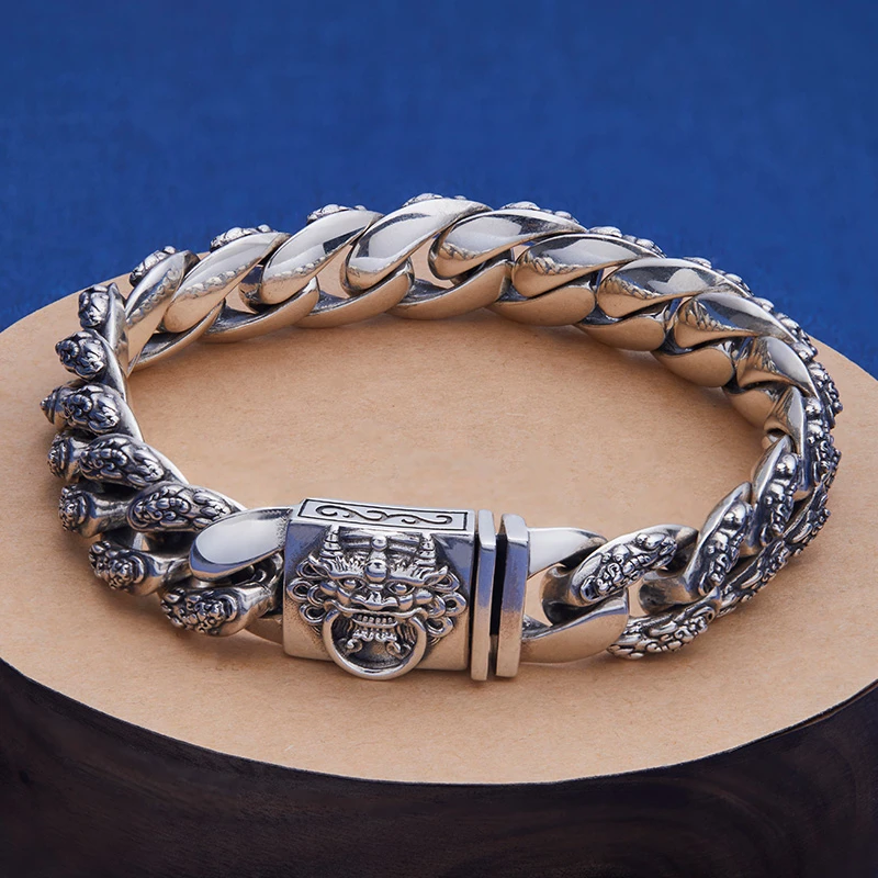 925银手链 男士手工貔貅复古个性霸气男款做旧宽版潮男朋克百搭潮