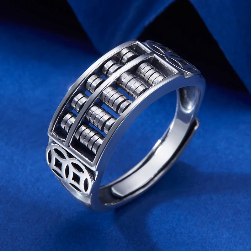 925银戒指 时尚个性珠子可动高级感情侣算盘戒指男款男士简约礼物