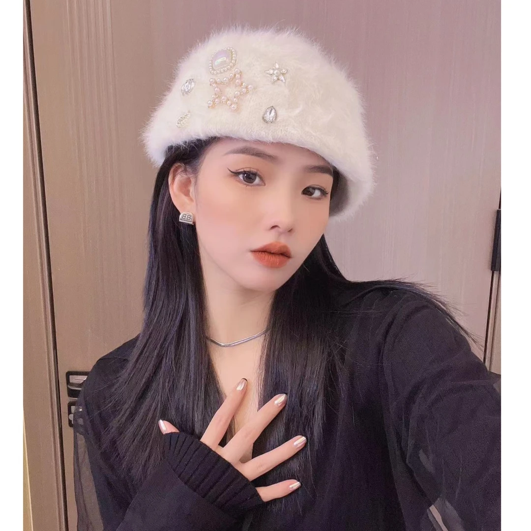 【重工兔毛贝雷】网红秋冬时尚百搭帽子气质名媛贝雷帽子