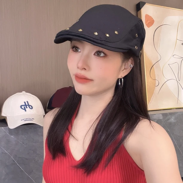 霁雪西子【复古铆钉】秋季前进帽女百搭正反两戴画家帽休闲显脸小