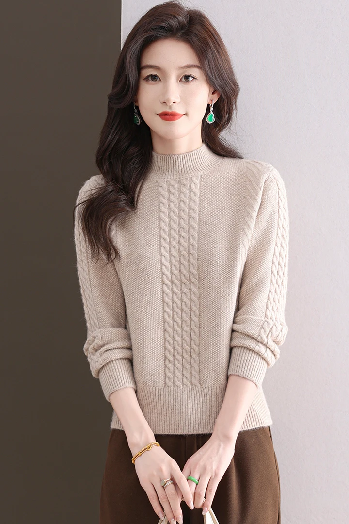 2024新款冬季女士半高领长袖洋气时尚宽松显瘦气质保暖打底毛衣