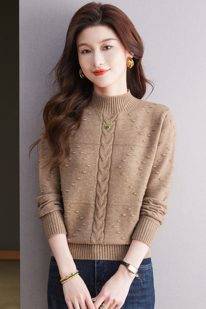 2024新款冬季女士半高领毛衣加厚保暖洋气宽松显瘦气质打底内搭