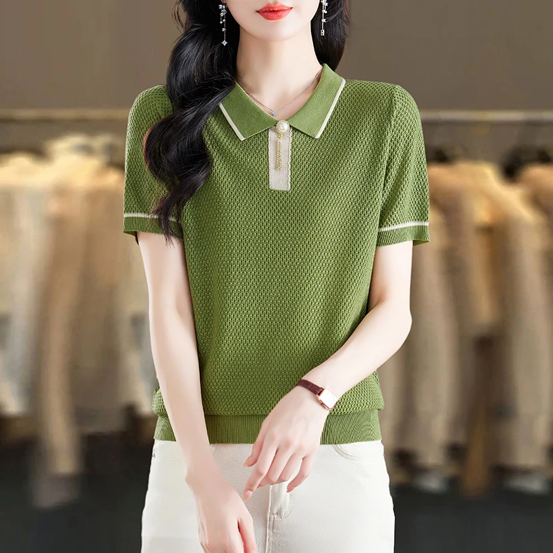 【天丝】新款夏季女士翻领减龄洋气薄款时候气质百搭显瘦宽松上衣