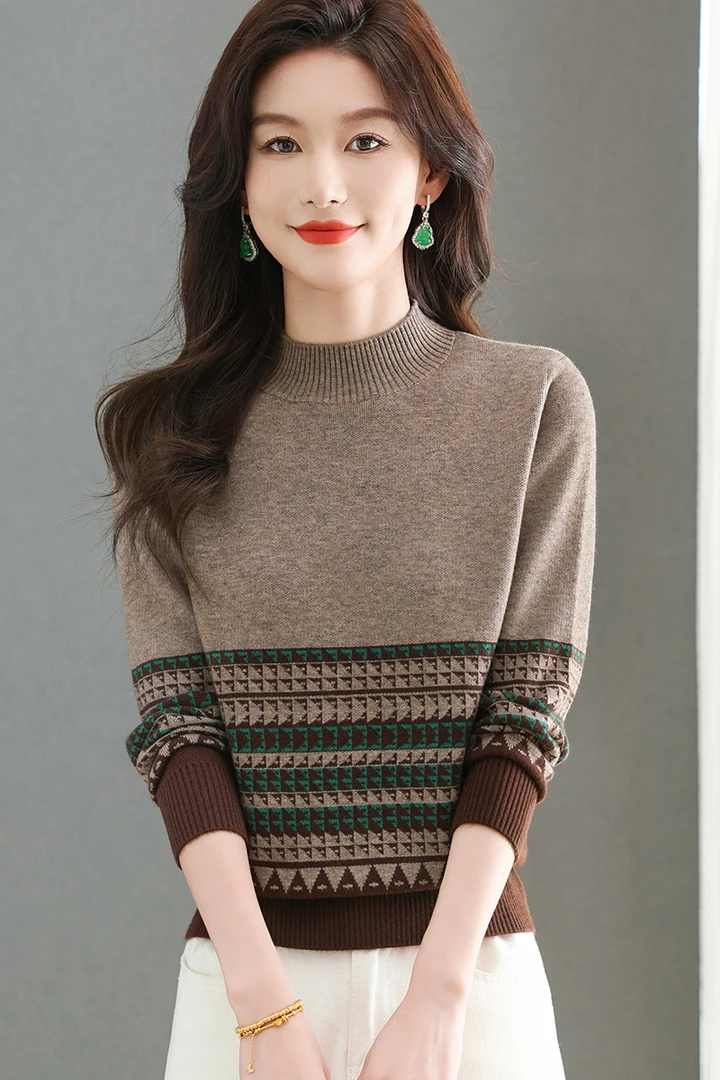 2024新款冬季女士半高领长袖洋气时尚百搭显瘦保暖气质宽松外穿