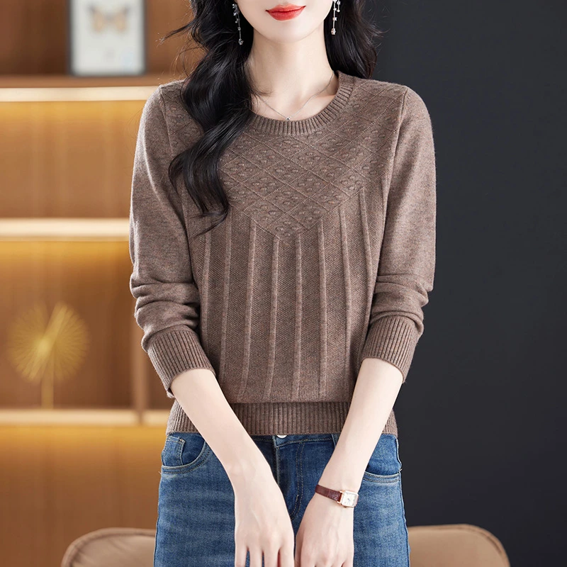 2024新款秋冬圆领女装长袖洋气时尚百搭减龄宽松显瘦针织女士
