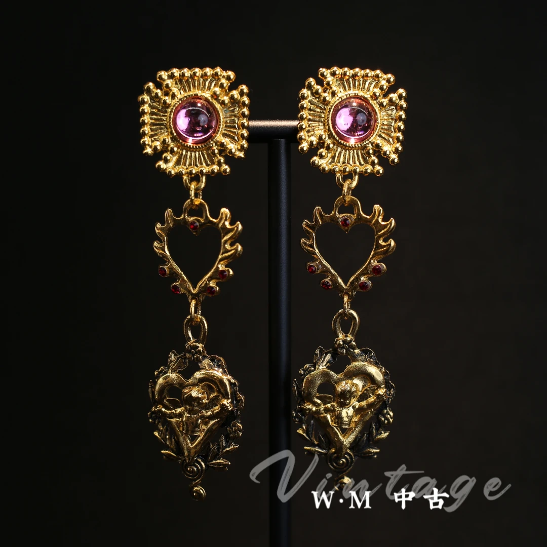 铜合金耳饰  W·M中古-vintage （法）法产扫肩耳夹