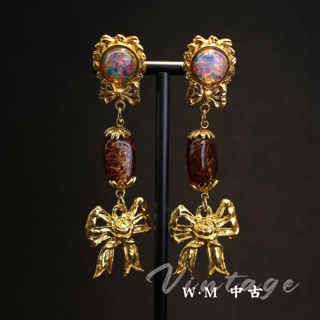 铜合金耳饰  W·M中古-vintage （法）法产扫肩耳夹