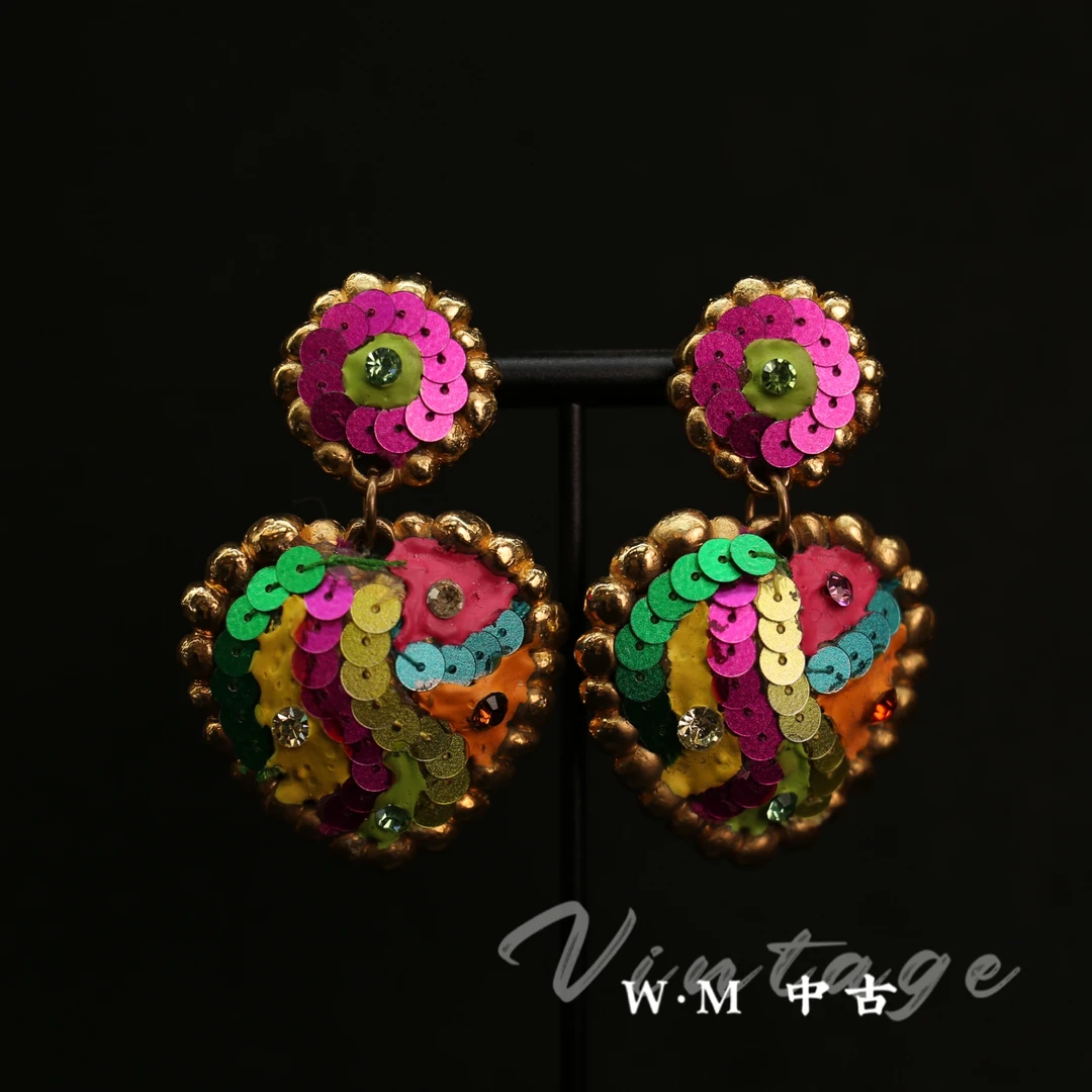 铜合金耳饰  W·M中古-vintage （法）法产扫肩耳夹