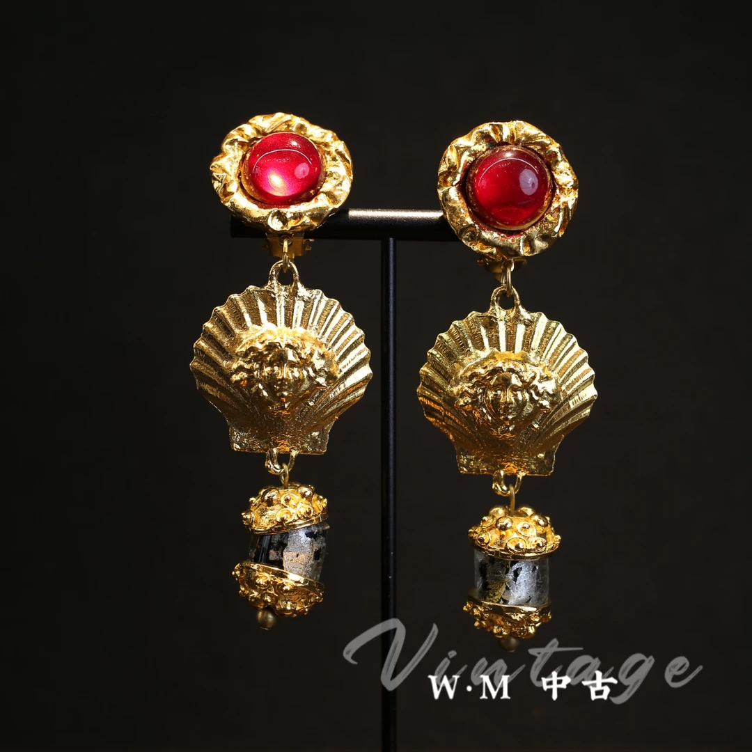 铜合金耳饰  W·M中古-vintage （法）法产扫肩耳夹