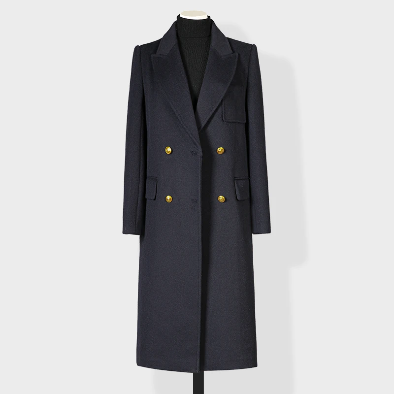 赫本风藏青色西装大衣女秋冬新款韩系毛呢外套高级加厚中长款