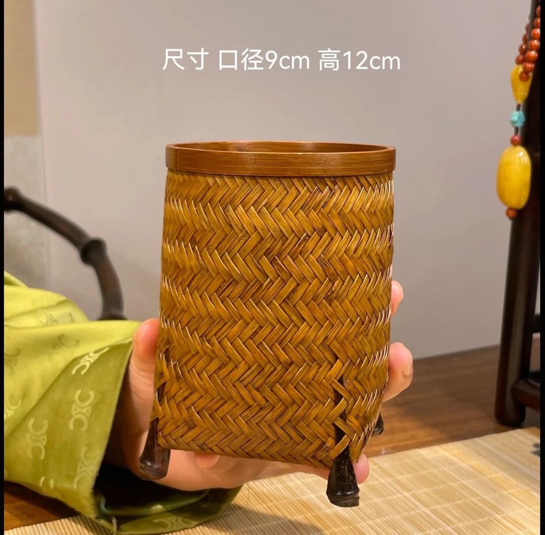 竹编笔筒茶道桶茶具收纳筐茶道六君子收纳桶