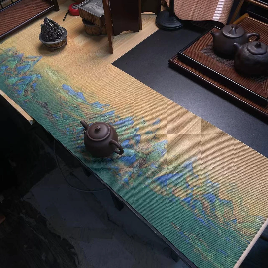 千里江山 精品楠竹细竹丝桌旗茶席120×30