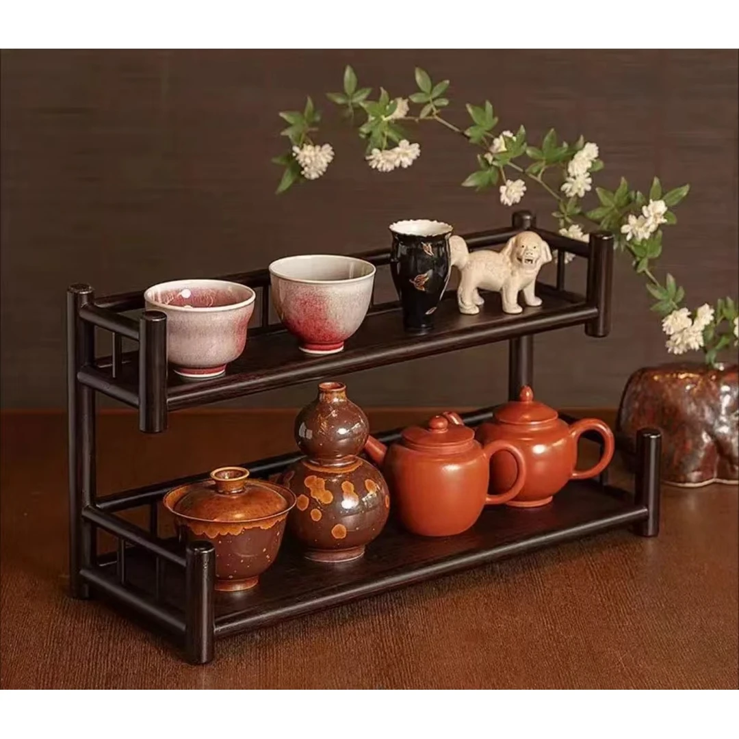 榫卯结构整装茶杯架子博古架茶杯茶具收纳架桌面小型置物架