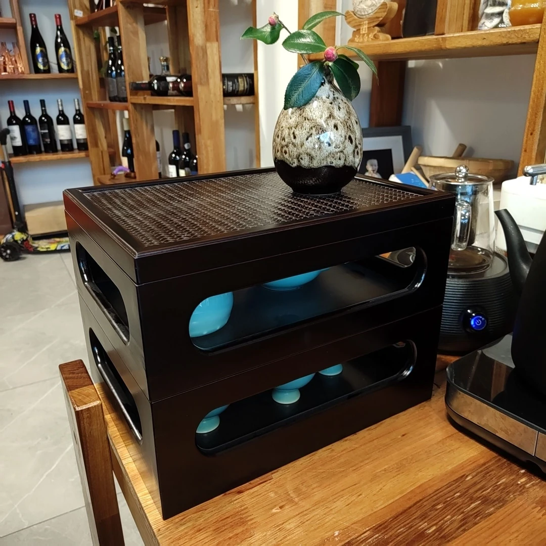 整装收纳盒茶杯茶架茶叶收纳小型桌面博古架百宝盒轻奢新中式
