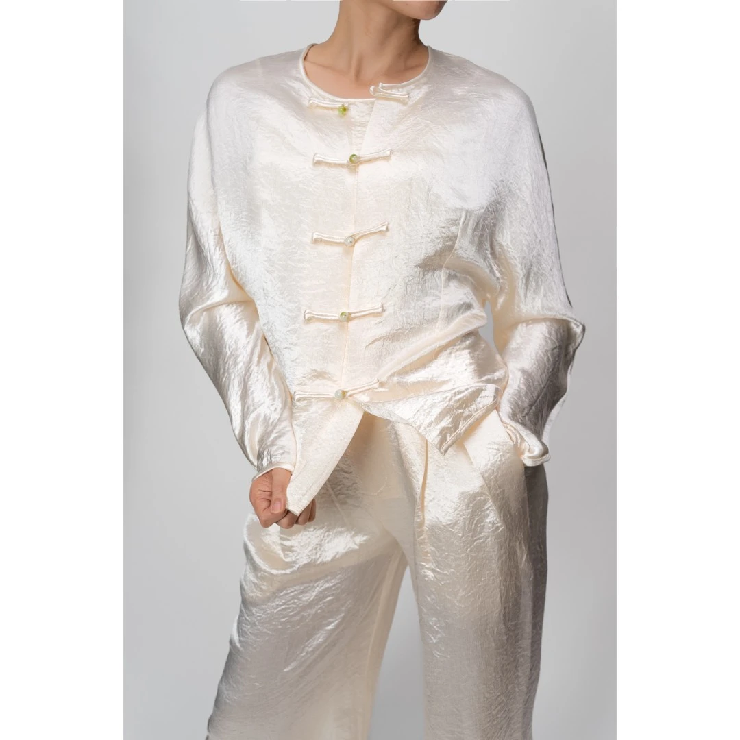 爱妃原创【胧月】新中式上衣醋酸盘扣衬衫袖宽松高端轻奢春秋86366