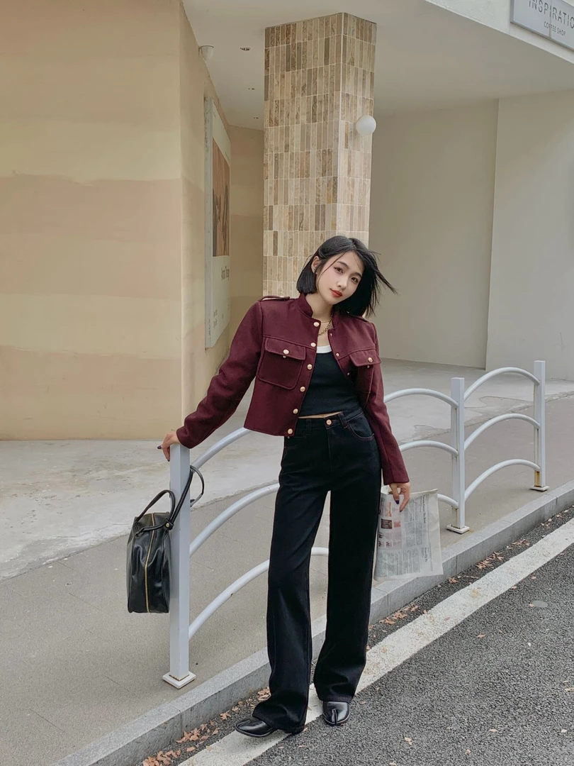 【25369-1】小松菜【四面弹】植绒窄版直筒裤冬季加绒牛仔裤