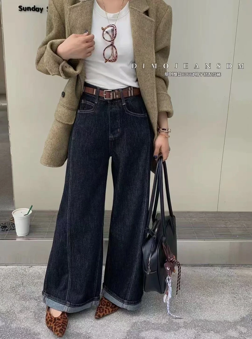 【8366】DIMO【德绒】无弹大直筒九分奶奶裤 格子设计