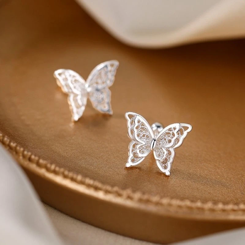 双层蝴蝶耳钉女2024新款爆款小众设计高级精致气质百搭