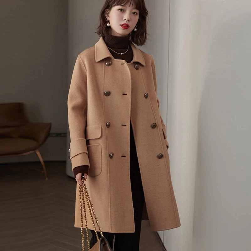 高定品牌时尚双面呢大衣宽松羊绒长款中长款气质冬季小个子520