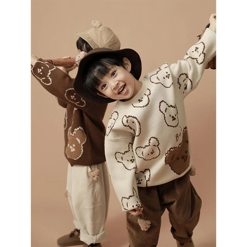 男童毛衣秋冬儿童卡通小熊毛衣宝宝小童打底针织圆领秋季儿童套头