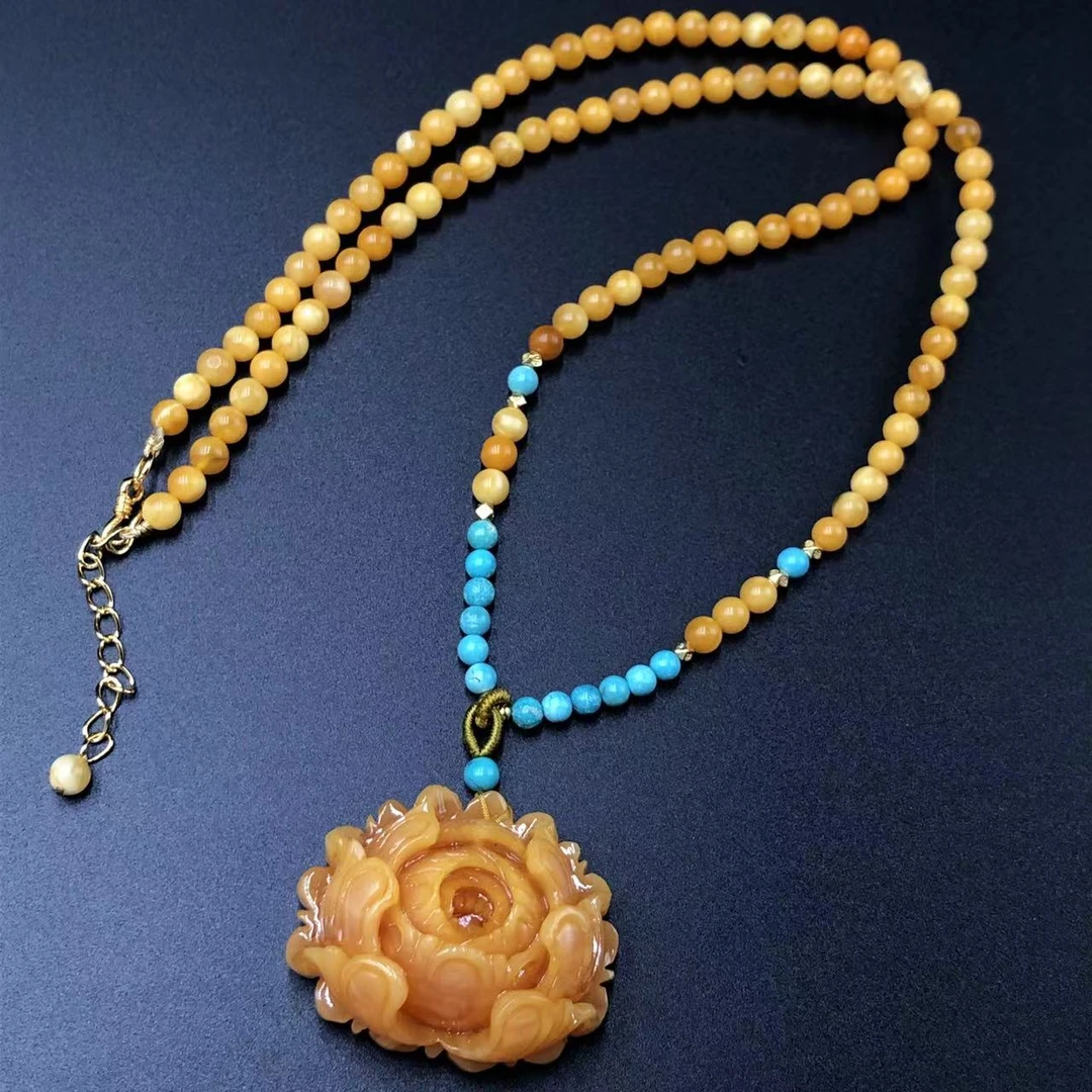 【亿轩臻选】ZX051105花蜡牡丹花吊坠diy花蜡链&绿松4mm+