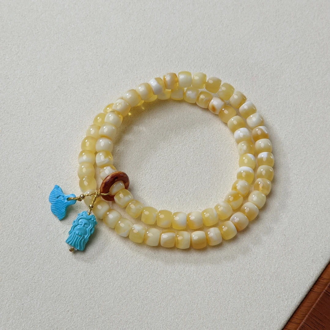 【亿轩臻选】ZX086610金白直切双圈手串diy绿松小挂件6mm+