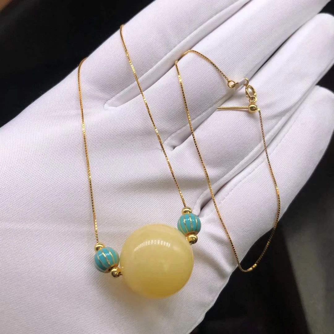 【亿轩臻选】ZX088310黄白花圆珠吊坠19mm+