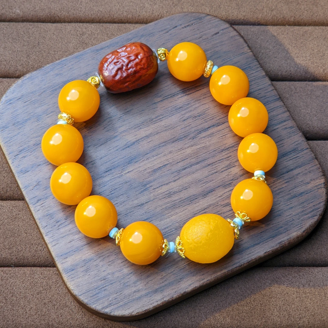 【亿轩臻选】ZX080110蜜糖红单圈手串diy海漂籽&檀木红枣13-15mm+