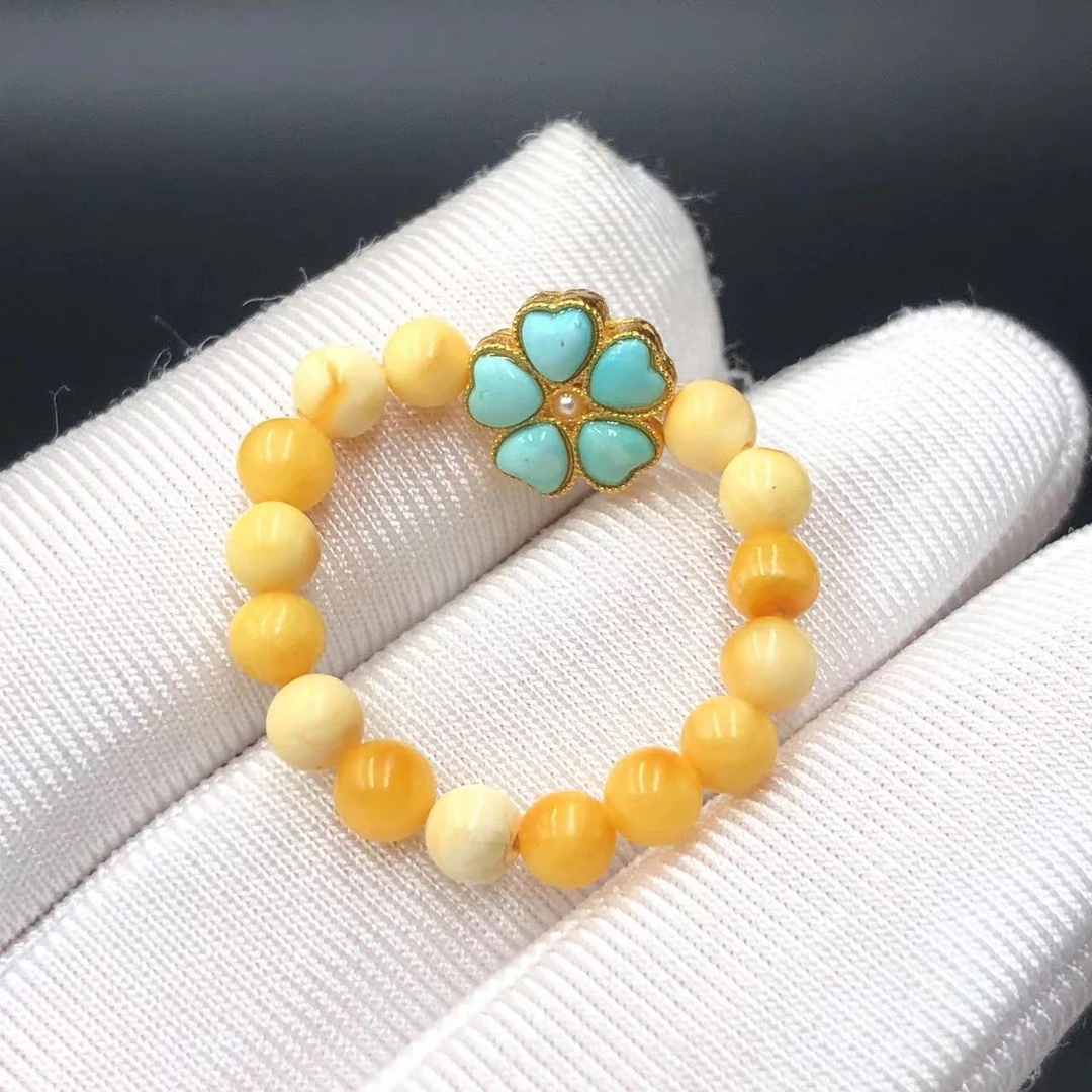 【亿轩臻选】ZX051005花蜡圆珠戒圈diy绿松花花3mm+