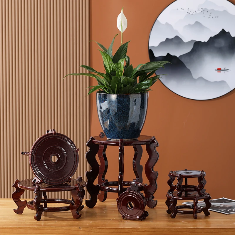室内高脚桌面小型木座鱼缸花托花盆底座托盘包邮花盆架木质花架子