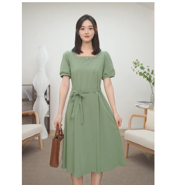 【商场同款】茵曼新款连衣裙女夏季新款显瘦纯棉方领连衣裙