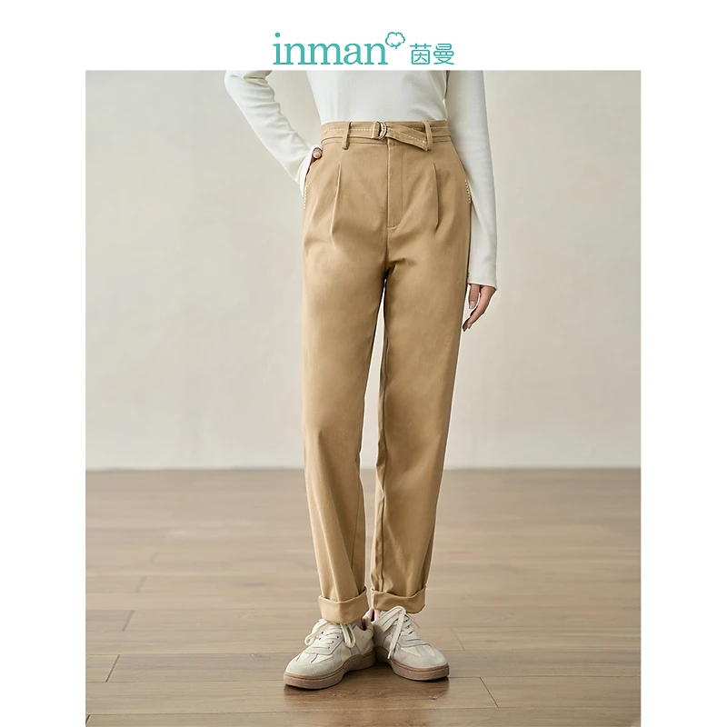 【商场同款】茵曼休闲中高腰萝卜裤秋季女装新款松紧显瘦长裤