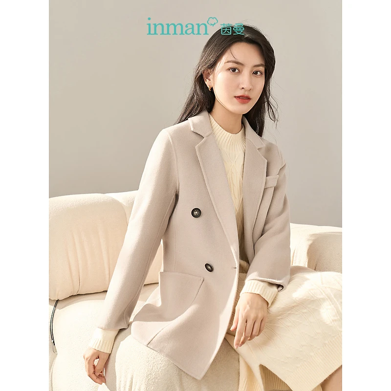 【商场同款】茵曼冬女装新款经典翻驳领设计宽松休闲纯色外套