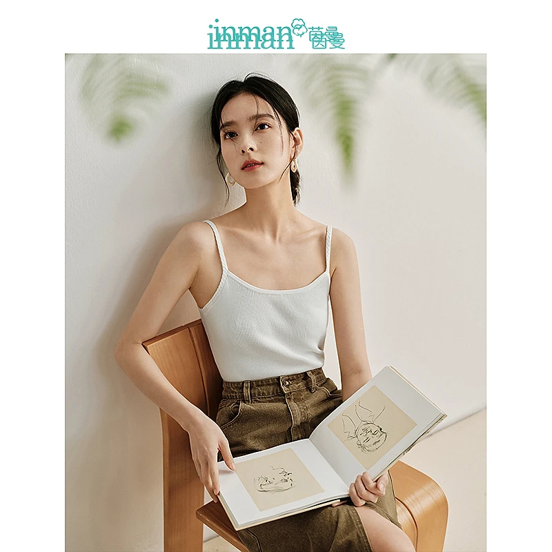 【商场同款】茵曼气质吊带背心2024春季女装新款醋酸针织打底上衣