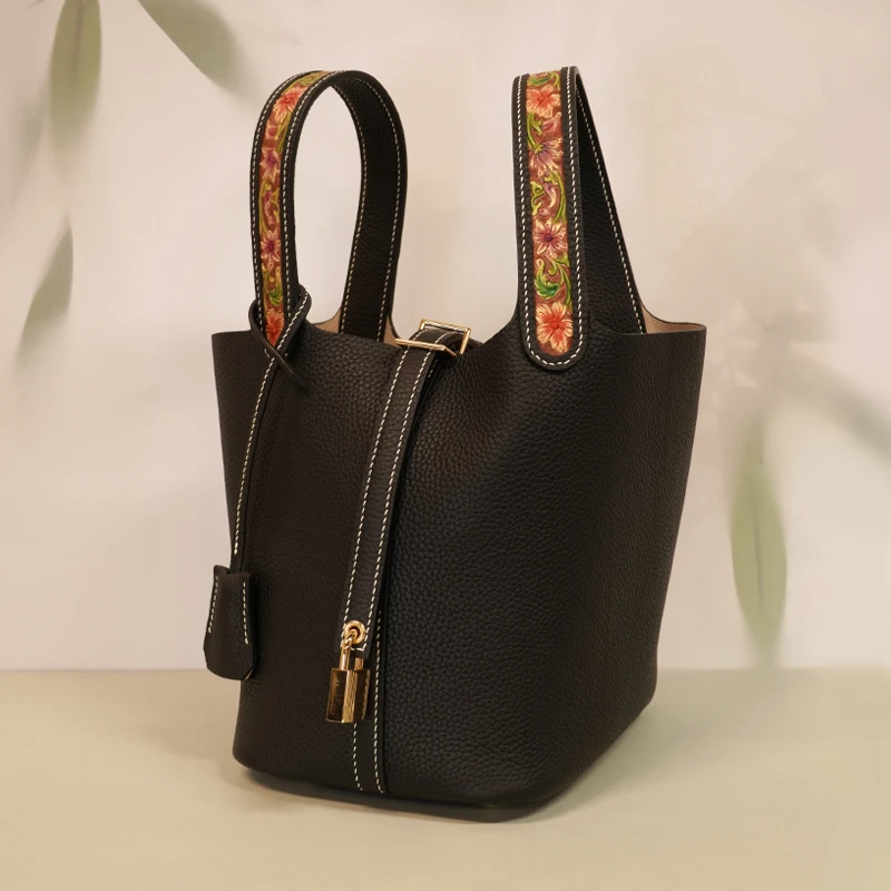 皮雕唐草纹菜篮子系列经典荔枝纹女士包国风