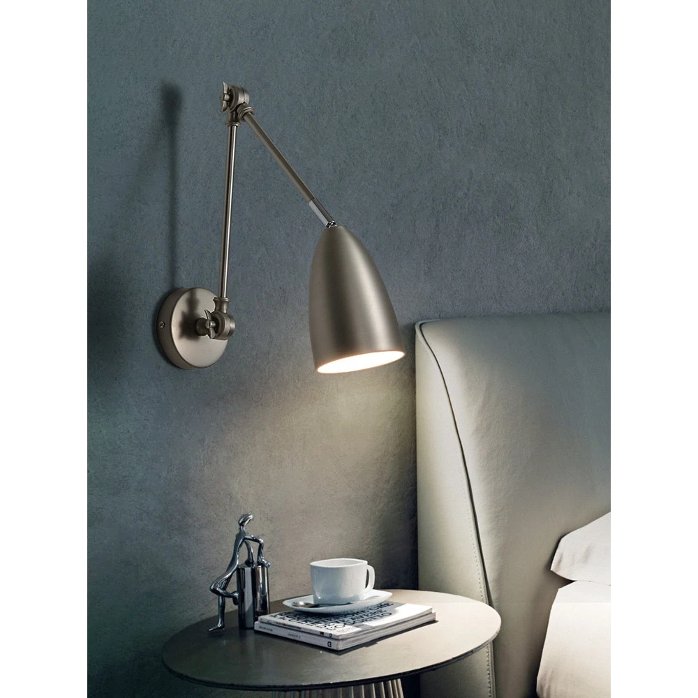 床头壁灯卧室摇臂旋转跨境现代简约伸缩书房阅读复古工业风墙灯具