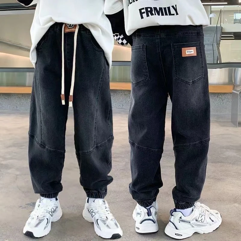 男童春秋牛仔裤中大童2024新款男孩潮款宽松弹力裤子休闲百搭长裤