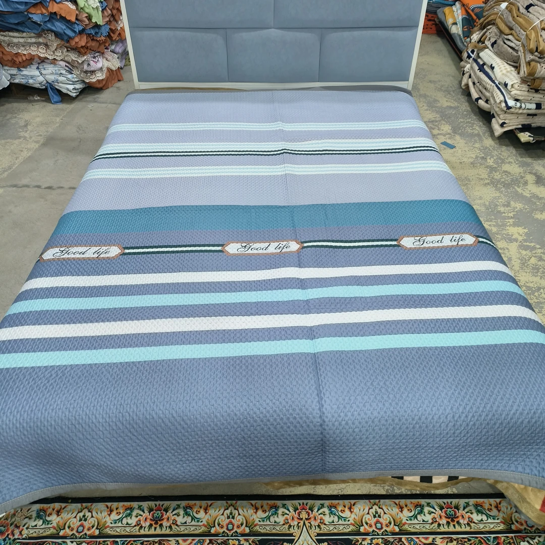 磨毛洛卡棉床盖【蓝色条纹】2米✘2.3米