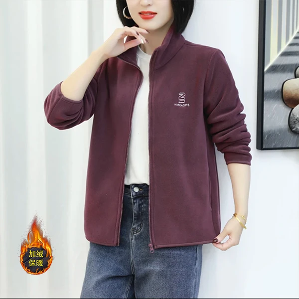 【加绒加厚奥粒绒严选】云感绒加绒版休闲时尚轻弹立领上衣女士外套